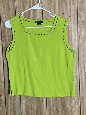 Signature Bright Lime Green Square Neck Knit Tank
